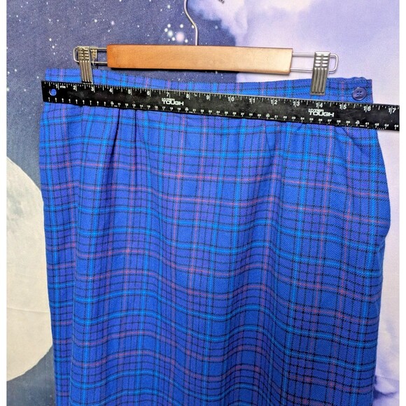 Vintage Pendleton Blue Plaid Wool Skirt Size 16 USA Made Geek Grunge Academia - Picture 7 of 8
